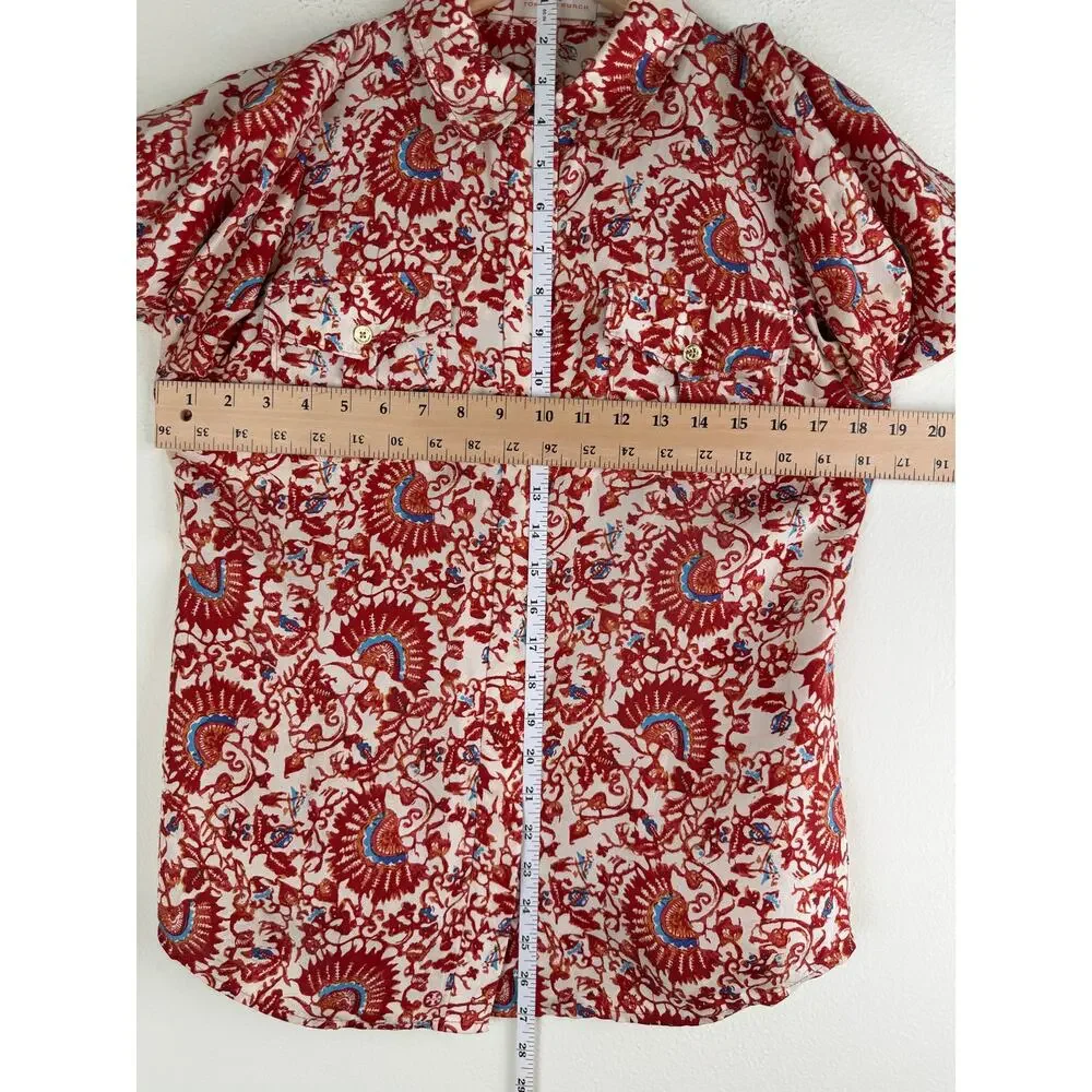 Tory Burch Madura Acai Floral Paisley Silk Twill Blouse Size 6